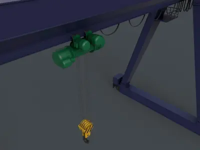 PBR Single Girder Gantry Crane V1 - BLUE DARK Low-poly 3D model