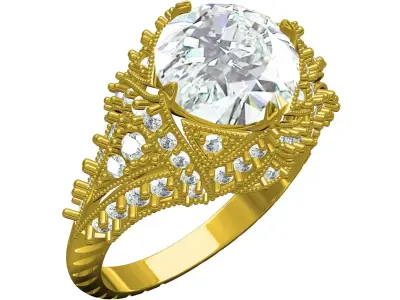 Antique Art Deco Filigree Engagement Ring 3D print model get