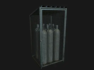 Low Poly PBR Gas Bottle with Storage Cage Low-poly 3D model