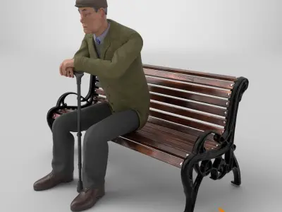 Old Man Sitting on Bench 3D model
