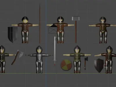 set of medieval warriors Low-poly 3D model