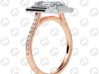 Ring 203 Emerald Shape Cathedral Double Halo pave set with Gems 3D print model