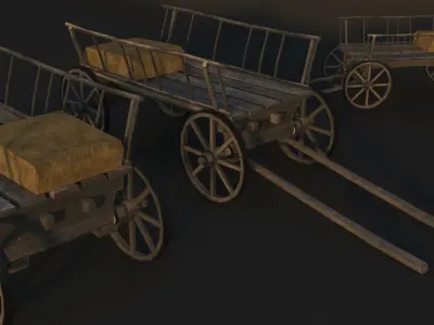 Old Horse Cart Low Poly 2 Texture Low-poly 3D model