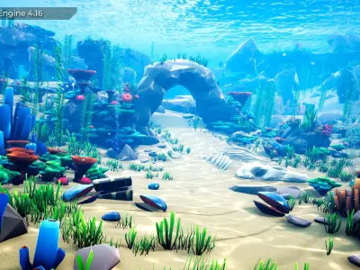 Low Poly Polystyle Ocean Underwater Environment Low-poly 3D model