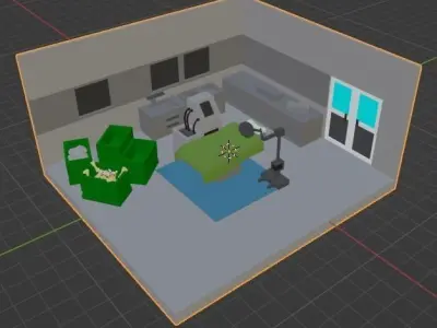 3D Low poly city block Low-poly 3D model