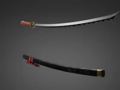 low poly Gold dragon katana game ready with 2K HD texture Low-poly 3D model