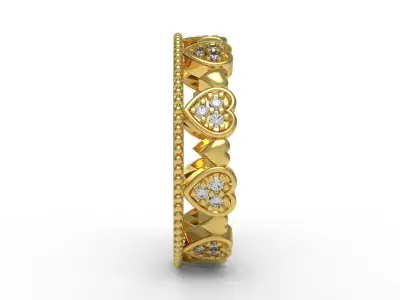 Antique Heart Shape Round Diamond Bezel Set Wedding Ring 3D print model