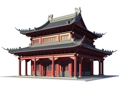 Chinese ancient architecture Low-poly 3D model 2