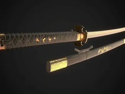 Set of japanese swords 05 3D Model Collection