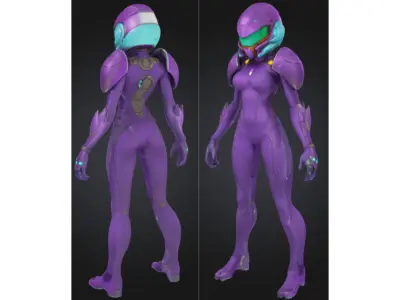 Sci Fi Female Android in Purple Power Suit Low-poly 3D model