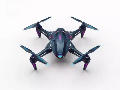 Neon Assault Drone 3D Model Cybernetic Quadcopter Low-poly 3D model