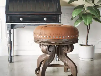 gueridont leather stool with ornate base 3D model