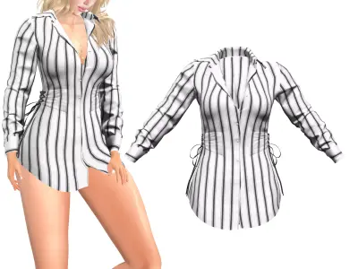 Open Chest Corset Waist Striped Shirt Top Jacket Low-poly 3D model