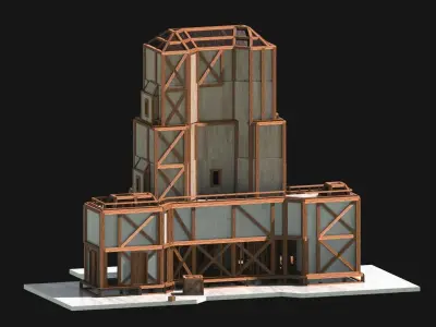 Medieval Low Poly Building  Castle Wooden Village Stone House 46 Low-poly 3D model