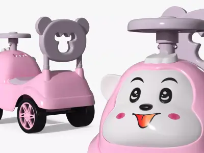 Baby Push Car with Steering Wheel Pink 3D model