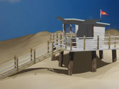 Baywatch Beach Hut Low-poly 3D model