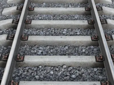 Railway railroad track with stones 3D model