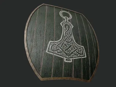 Slavic hybrid shield-painted green with Thor symbol Low-poly 3D model
