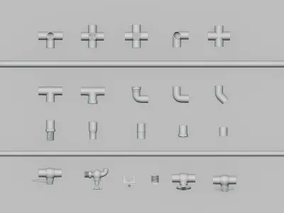 Set of PVC pipe accessories kitbash 3D model