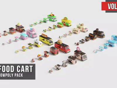 Food Cart Pack Collection Low-poly 3D model