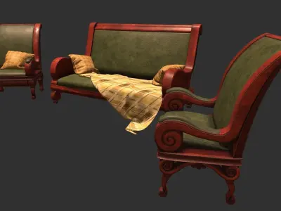 Old furniture set Low-poly 3D model