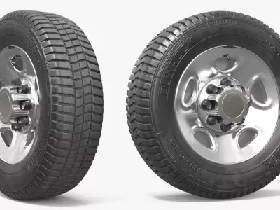 Truck Tire with Steel Wheel Rim Silver 3D model