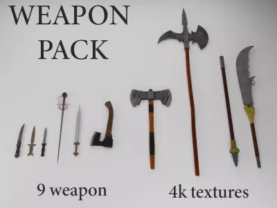 Weapon low-poly set Low-poly 3D model