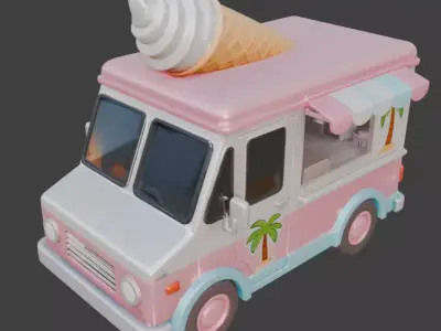 Stylized Ice Cream Truck 3D Model Low-poly 3D model