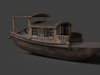 Chinese wooden boat   Low-poly 3D model