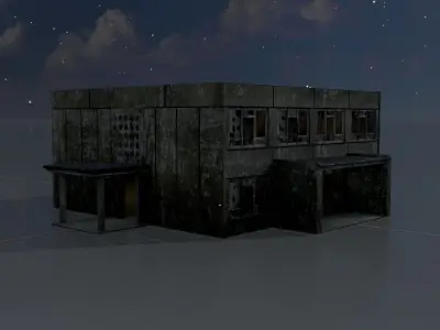 Old military barrack version 1 ruin 8 Low-poly 3D model