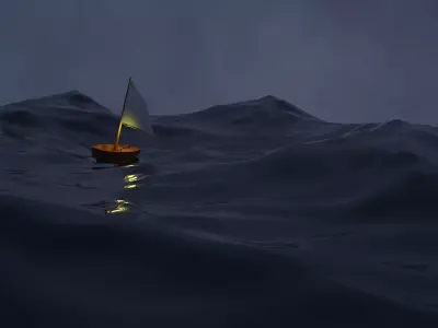 The appearance of the big waves in the ocean and the storm  Free 3D model