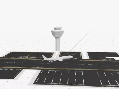 Airport with plane Free 3D model