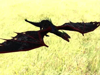 Dragon 3D model PBR flying in grass Low-poly 3D model
