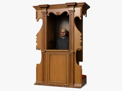 Confessional Booth with Priest 3D model
