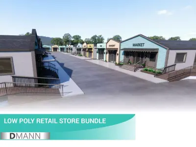 Retail Store Pack - 3 Different Small Buildings Full Textured Low-poly 3D model