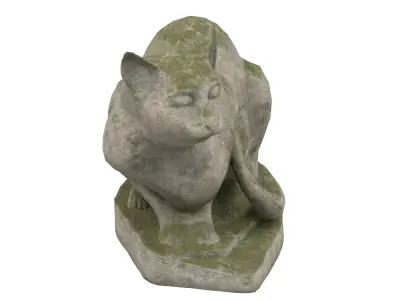 Sitting cat stone statues Low-poly 3D model