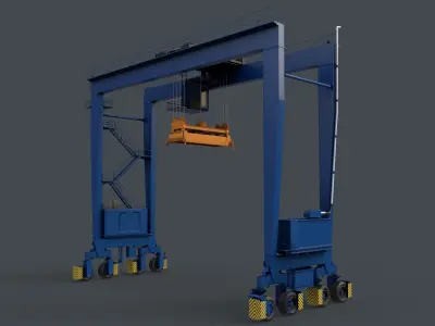PBR Rubber Tyred Gantry Crane RTG V1 - Blue Low-poly 3D model