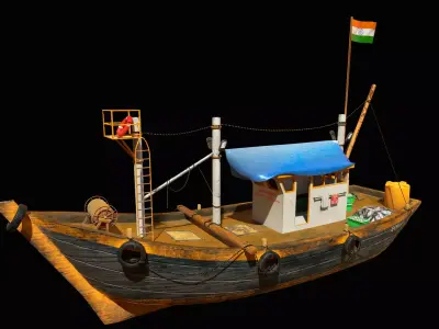 Indian Fishing Boat Low-poly 3D model