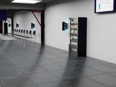 Subway station with empty platform Low-poly 3D model