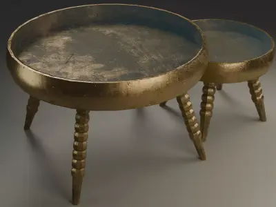 Round Table Set  PBR Textured Low-poly 3D model