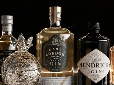 Bar Set 1 Alcohol Whiskey Rum Gin 3D model