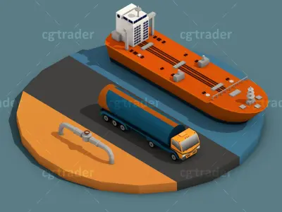 Low Poly Oil Industry Isometric Low-poly 3D model
