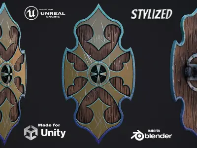Fantasy Shield 4 stylized game ready 3d model Low-poly 3D model