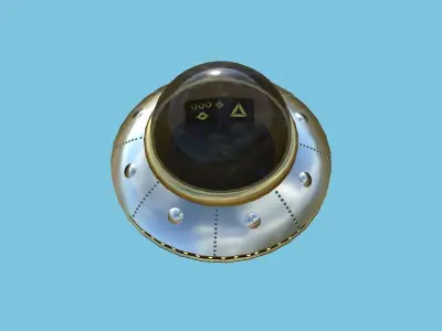 Cartoon UFO A6 - SciFi Flying Saucer - Silver Gold Low-poly 3D model