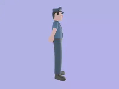 Cartoon 3D Police Officer Character - Stern Male Cop Model 3D model