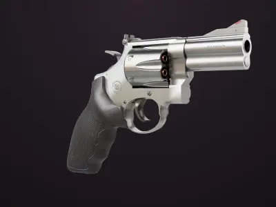 Small Revolver 06 Silver Generic All PBR Unity UE Textures Low-poly 3D model