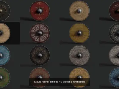 Slavic round  shields 40 pieces 3D Model Pack
