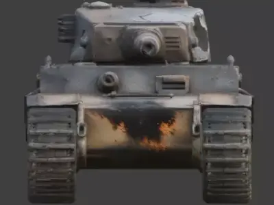 Destroyed World War II Heavy Battle Tank 3D Model V03 Low-poly 3D model