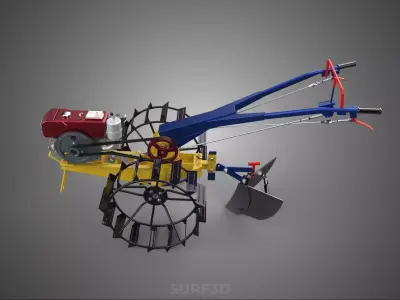 BLADE MOLD MOULD BOARD FURROW PLOUGH TWO CAGE WHEEL HAND TRACTOR 3D model