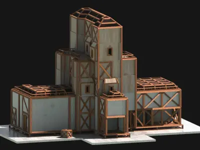 Medieval Low Poly Building  Castle Wooden Village Stone House 07 Low-poly 3D model